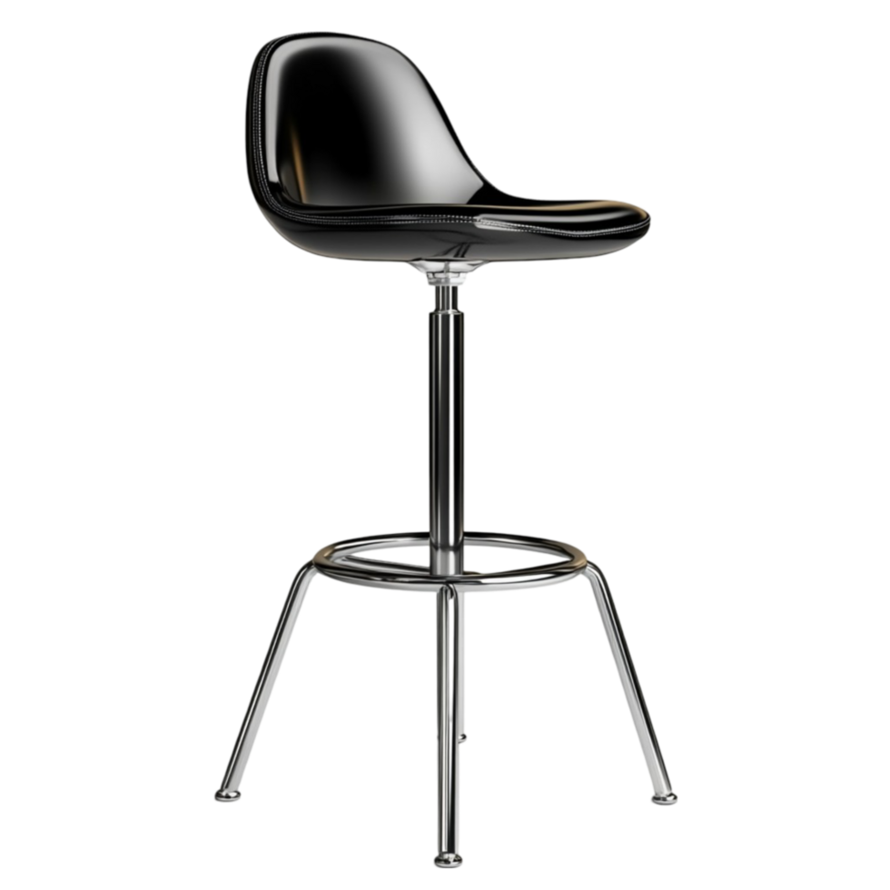 Modern Sleek Bar Stool with Black Seat and Metallic Base png
