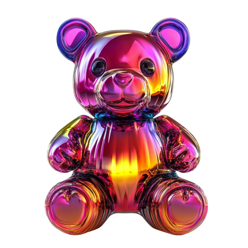 Colorful Iridescent Teddy Bear with Purple to Orange Gradient png