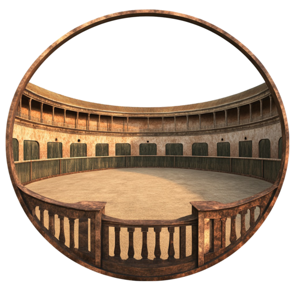 Bird's Eye View of a Circular Arena with Wooden Floor and Balconies png