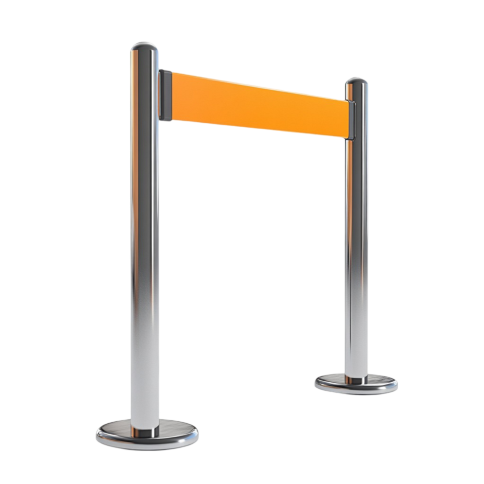 Metal Barrier with Orange Banner for Foot Traffic Control png