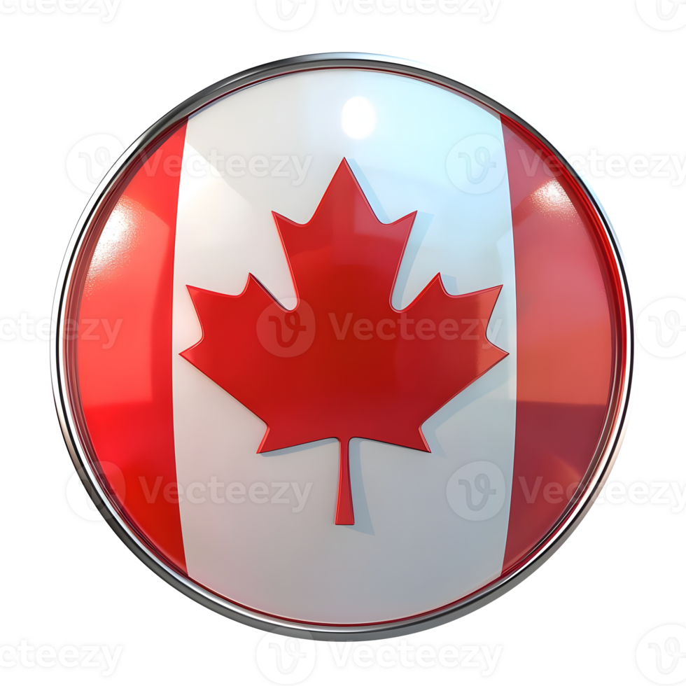 Glossy Round Button with Canadian Flag Design isolated on transparent background png