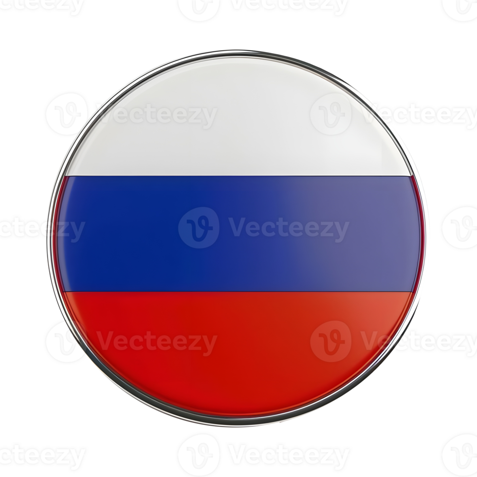 Glossy Round Button with Russian Flag Design isolated on transparent background png