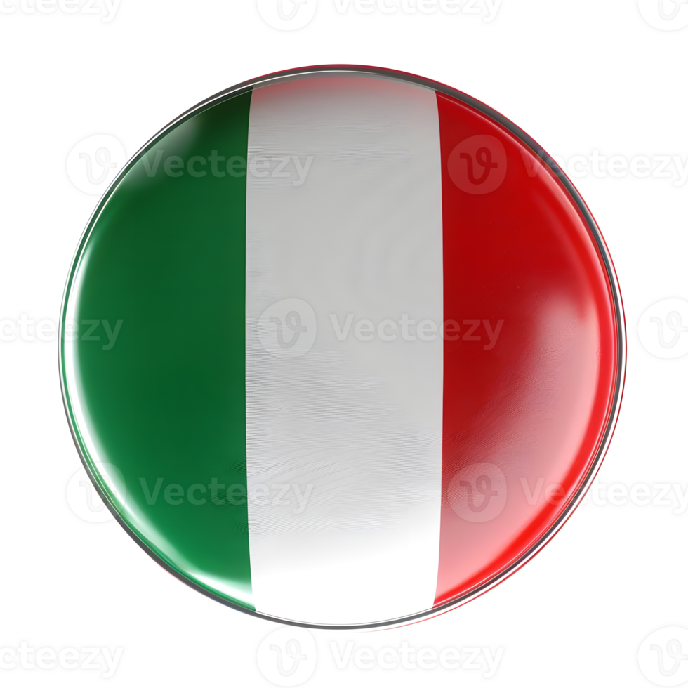 Glossy Round Button with Italian Flag isolated on transparent background png