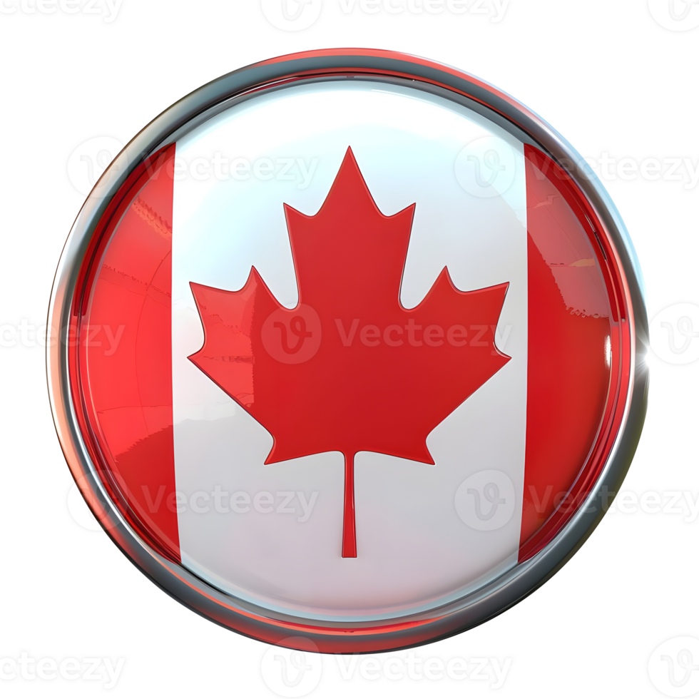 Glossy Round Button with Canadian Flag isolated on transparent background png