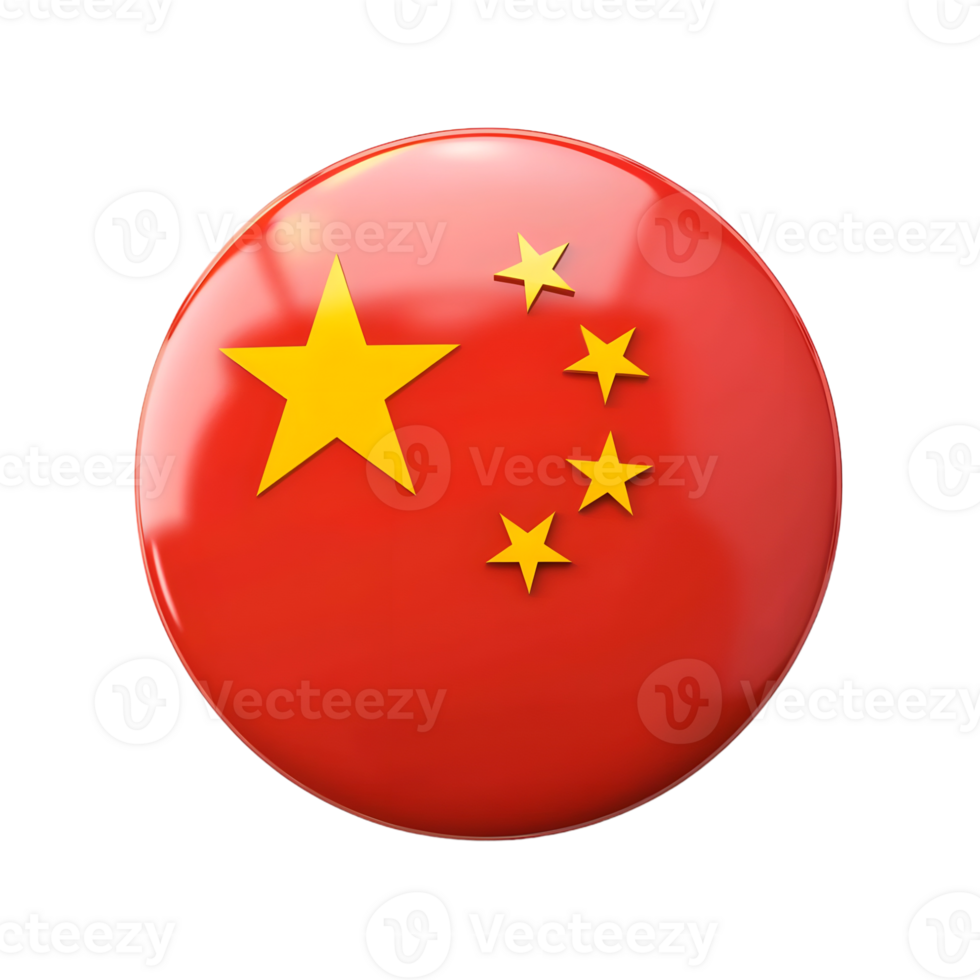 Glossy Round Button with Chinese Flag isolated on transparent background png