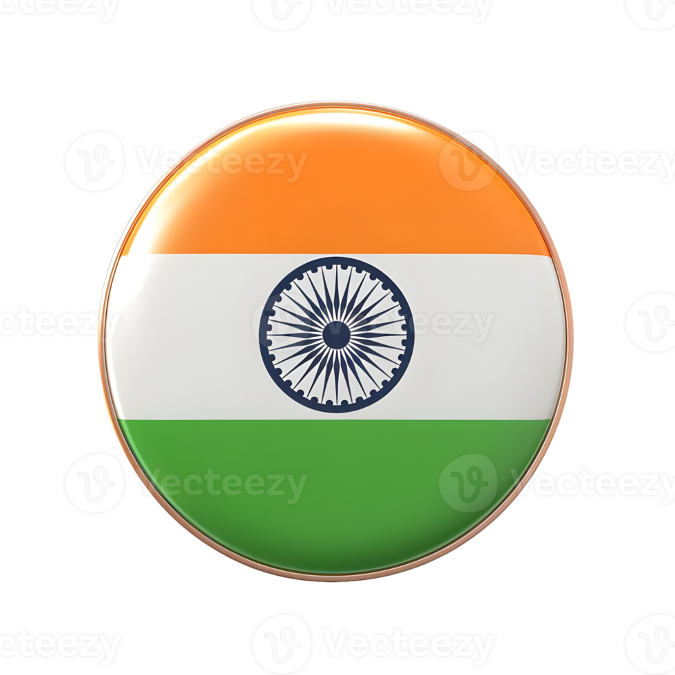Glossy Round Button with Indian Flag Design isolated on transparent background png