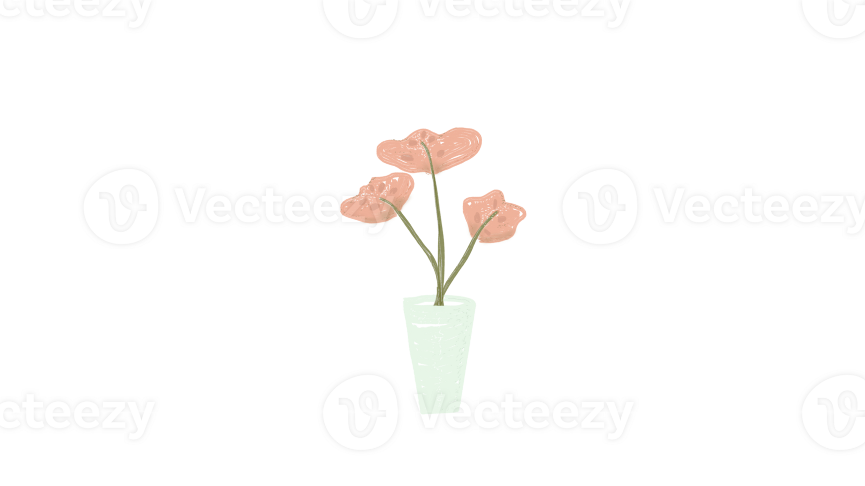 Pink Three Flowers in Mint Vase png