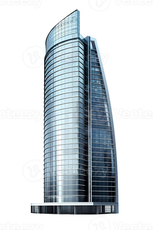 Futuristic Office Tower with Blue Windows Isolated on Transparent Background png
