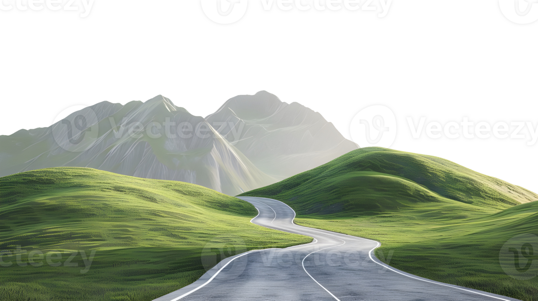 Rolling Green Hills with a Winding Road isolated on transparent background png