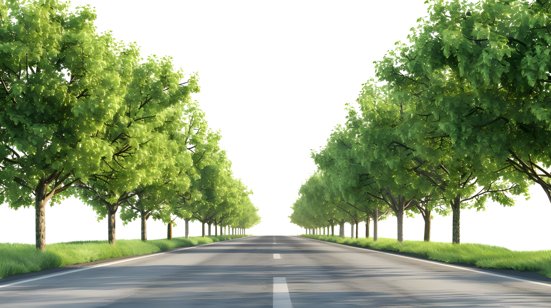 Empty Road with Green Trees isolated on transparent background png