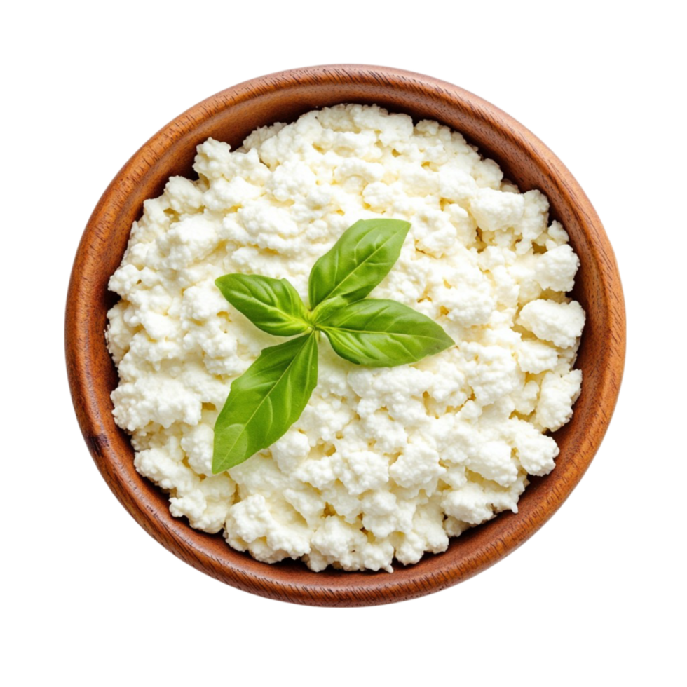 Cottage Cheese in Bowl with Basil Leaf png