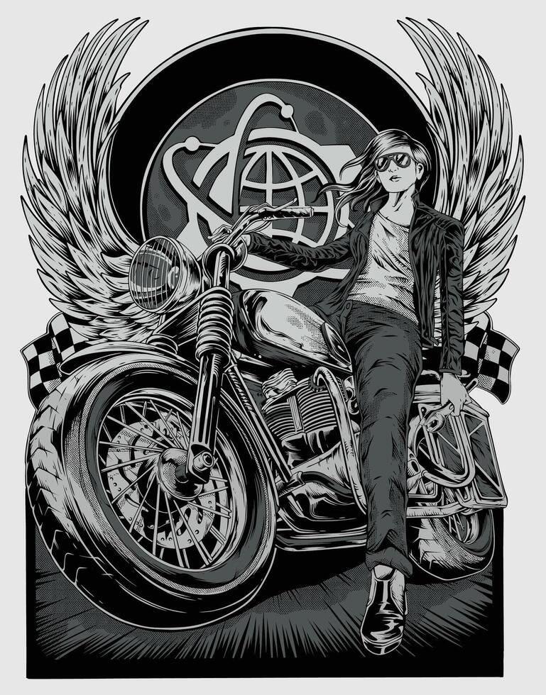 women on the motorcyle pose vector
