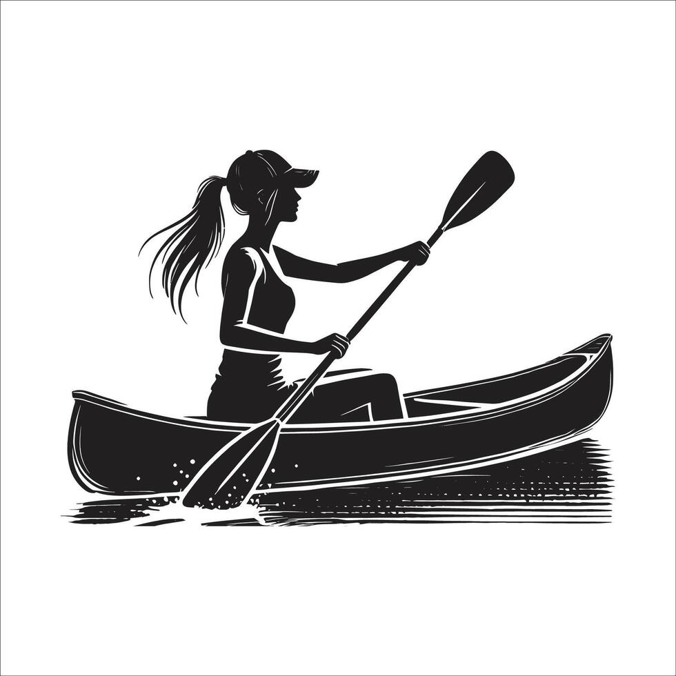 silhouette of a Girl kayaking vector