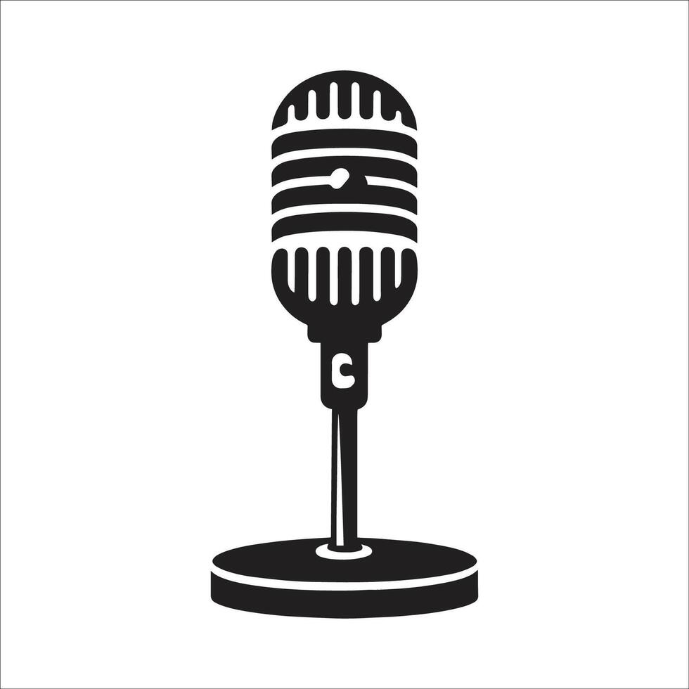 Retro Monochrome Microphone Line Art Silhouette Flat Design Illustration On White Background vector