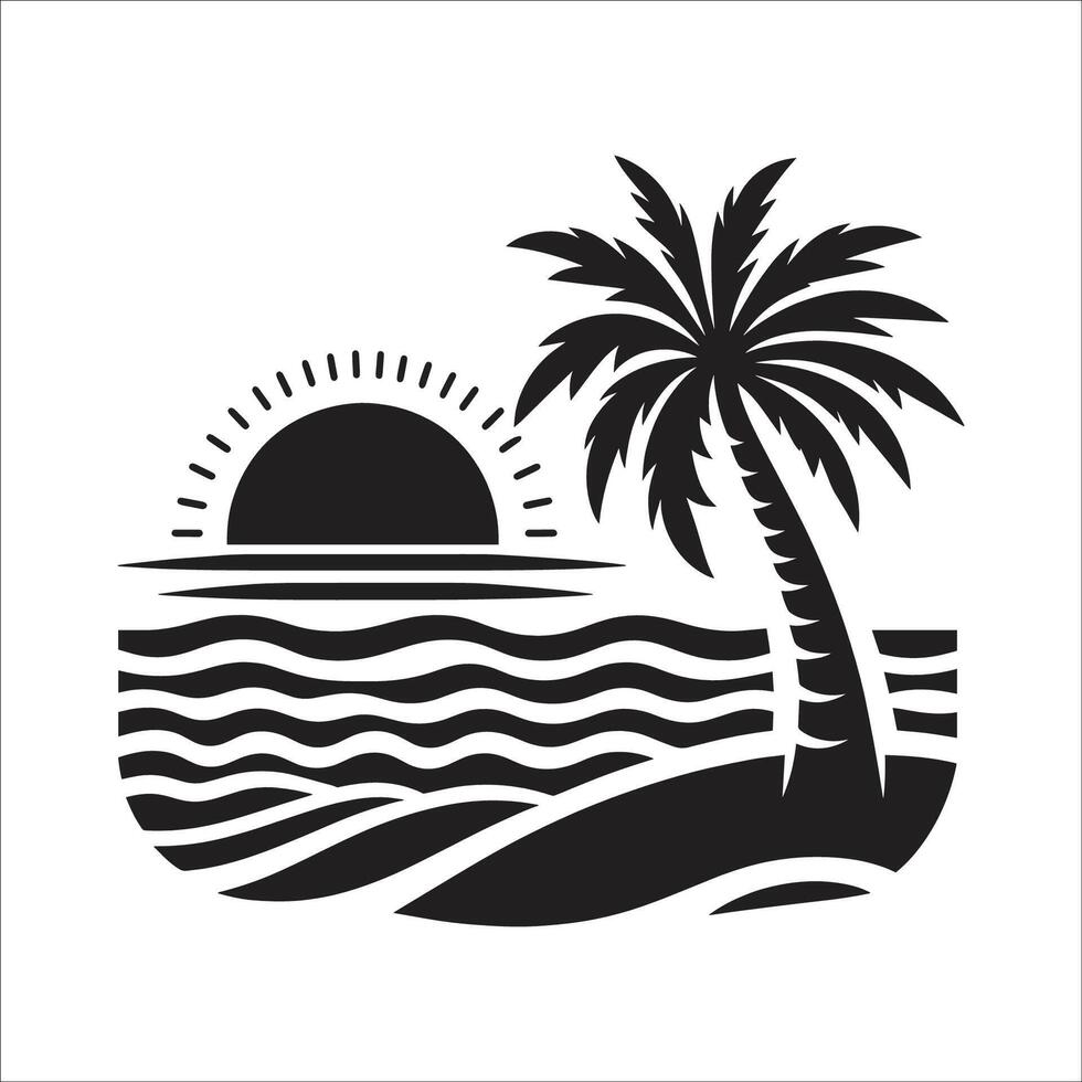 Tropical Island Sunset Breathtaking Silhouette Over Ocean Beach with Lush Palm Trees vector