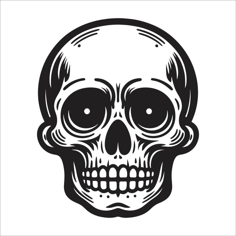 Minimalist Human Skull Monochrome icon Silhouette Flat Design Illustration On White Background vector
