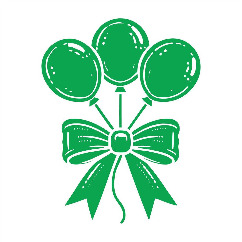 Valentine balloons bunch of three Green heart shape balloons with bow flat Design vector