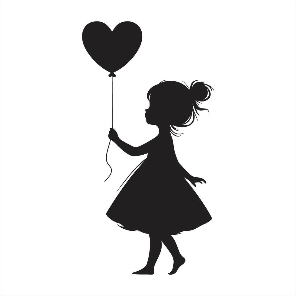 Silhouette of a little girl holding a heart shaped balloon vector