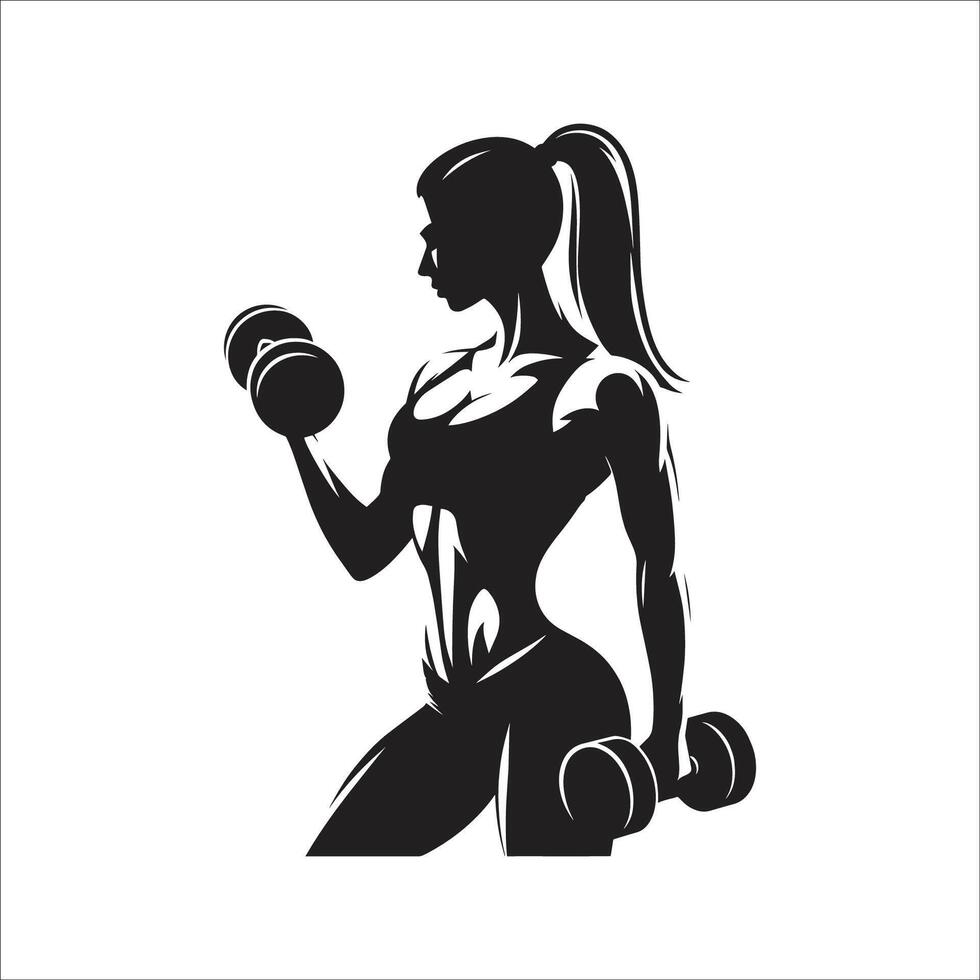 A woman with a dumbbell on her back vector