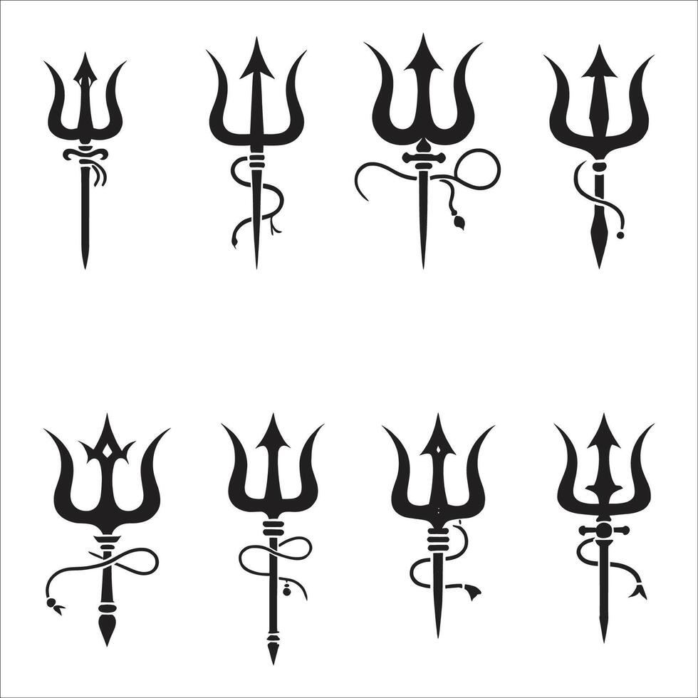 Shiva God Trishul Trident Set Maha Shivratri Banner Poster Template Design Clip Art Black And White On White Background vector