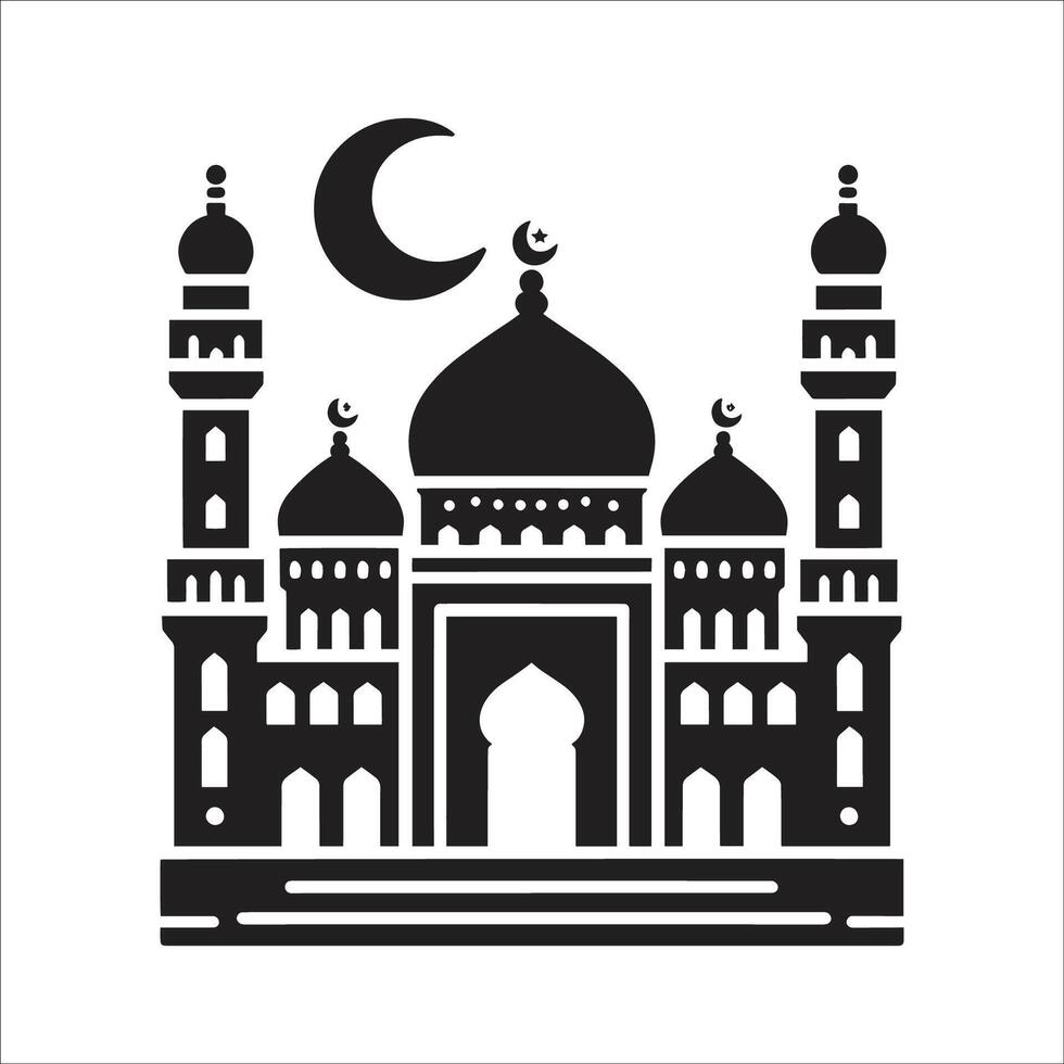 Flat silhouette landscape with mosque for islamic event, ramadan or eid mubarak vector