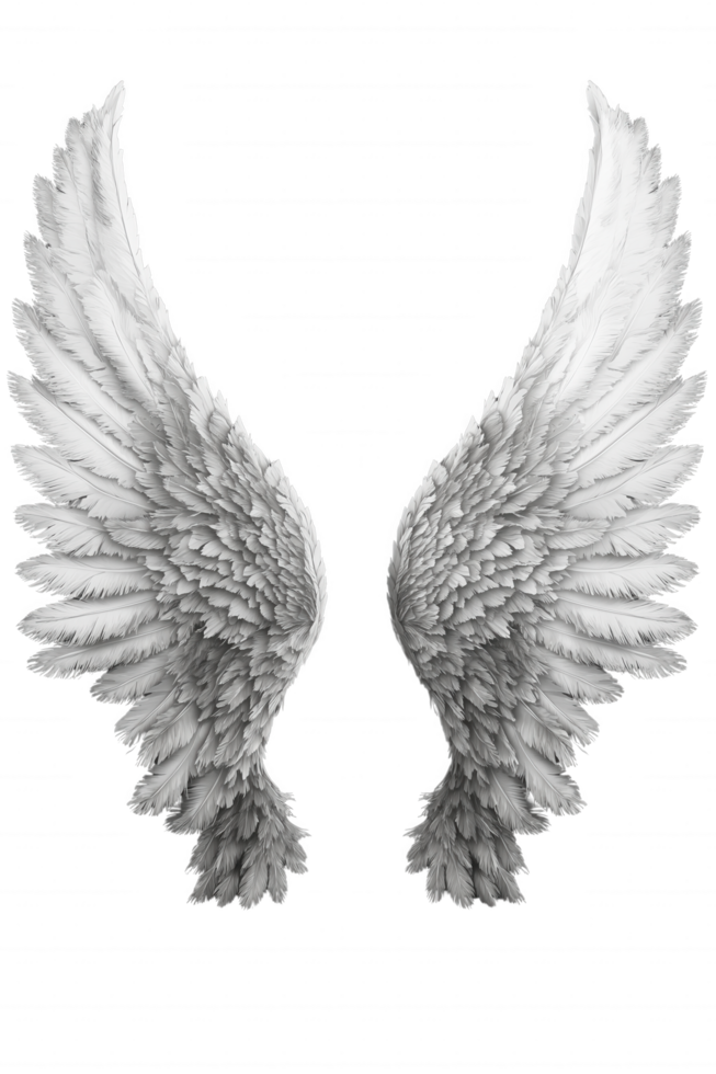 The wings of a white angel are shown in detail, with the feathers spread out png