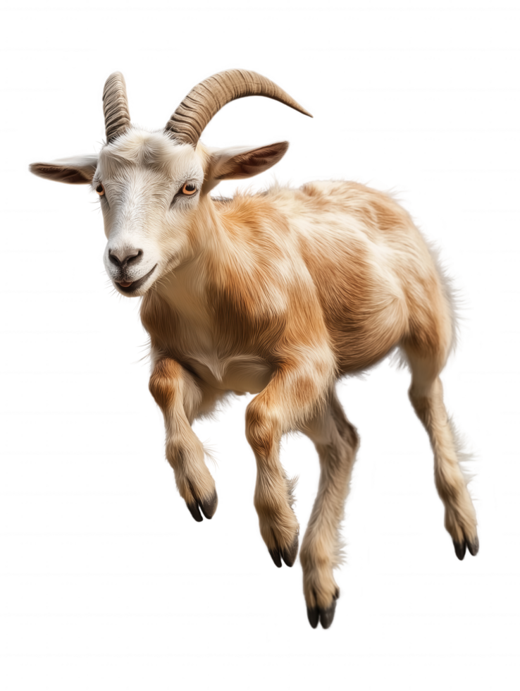 A goat is jumping in the air with its horns up png