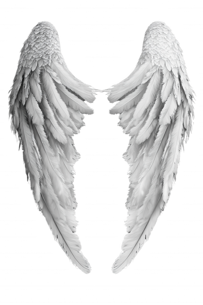 The wings of a white angel are shown in detail, with each feather visible png