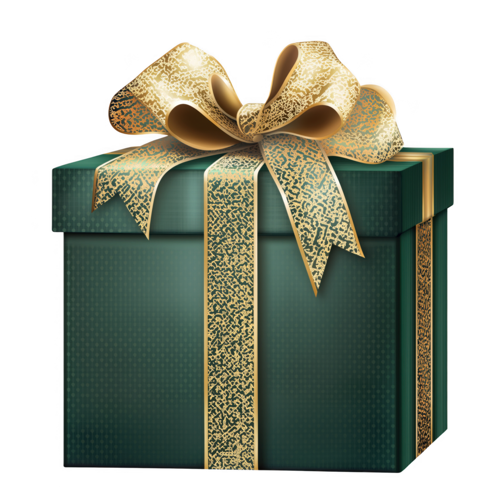 A green box with gold ribbon on top png