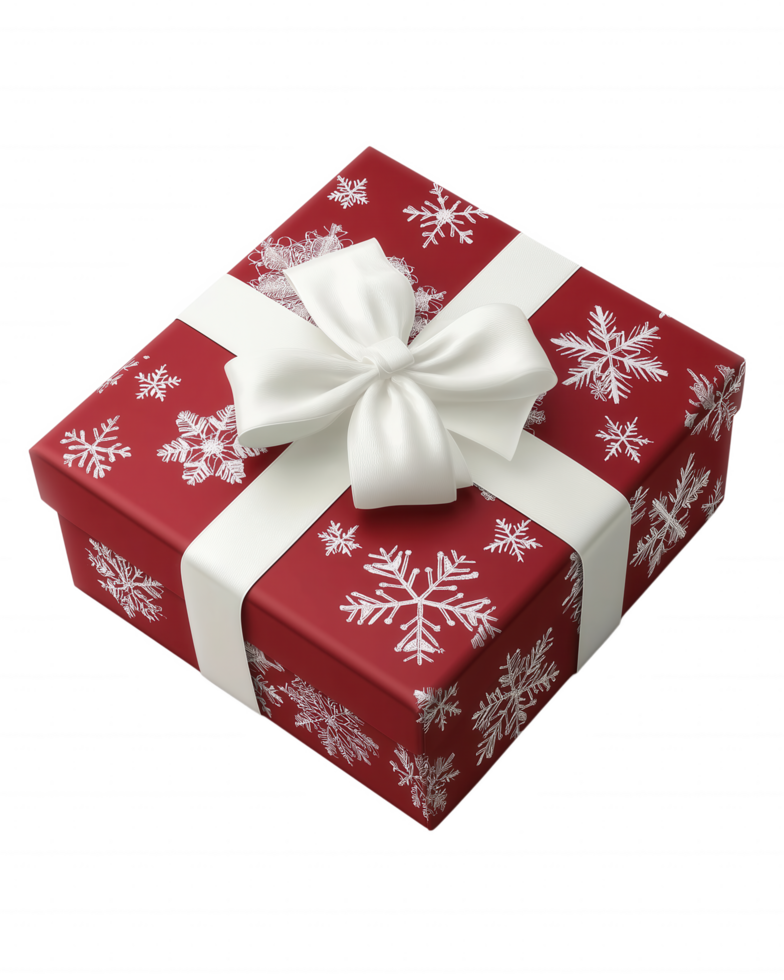 A red box with white bows and snowflakes on it png