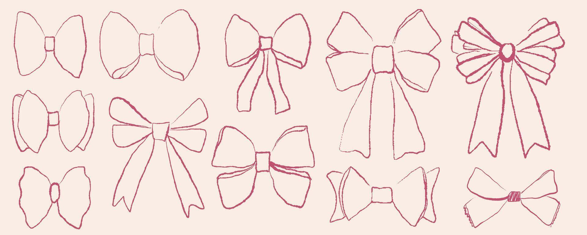 Set of handdrawn decorative bows and hearts, perfect for invitations, greeting cards, or scrapbook design. illustration vector