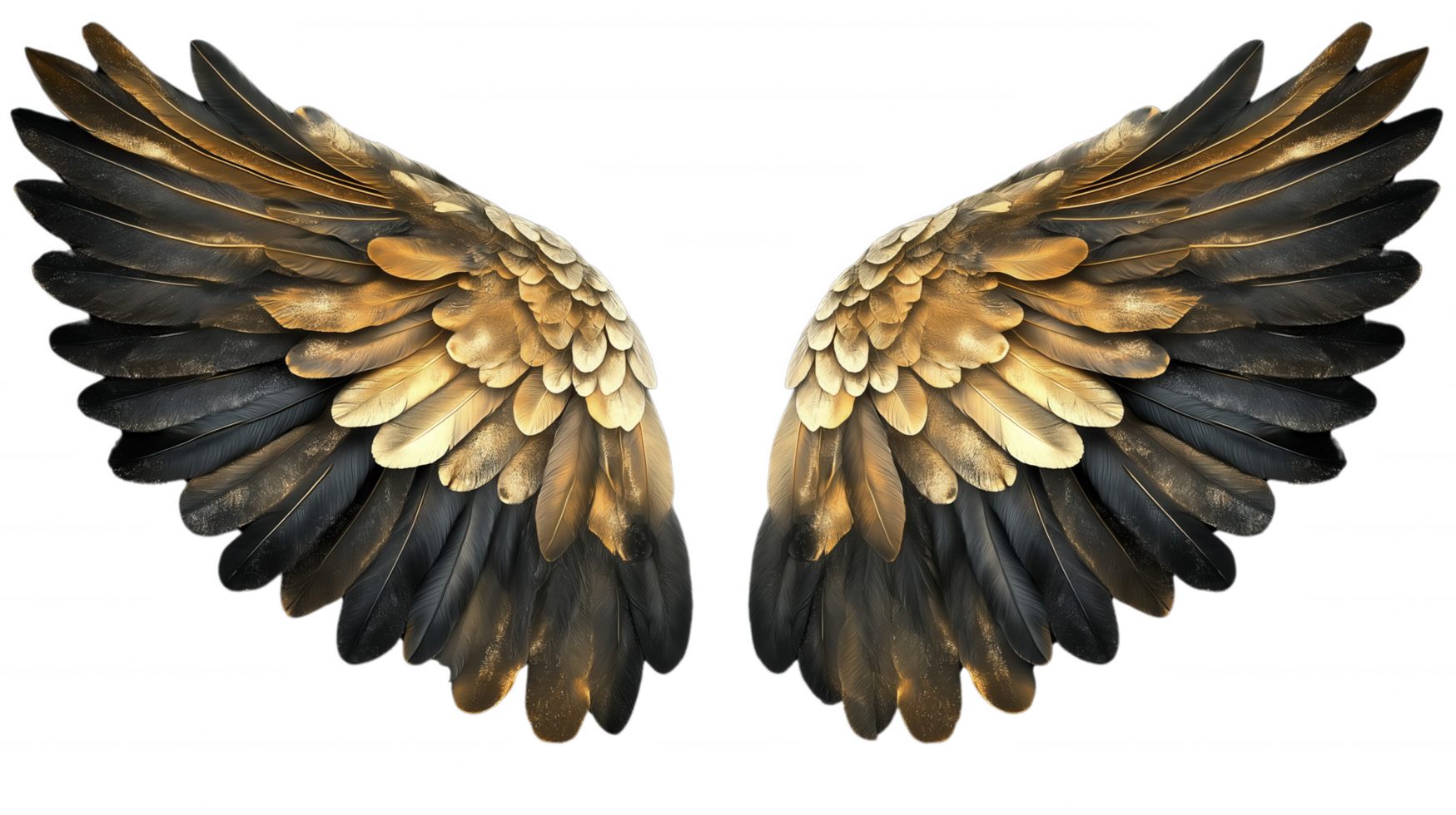 The wings of a bird are shown in gold and black png