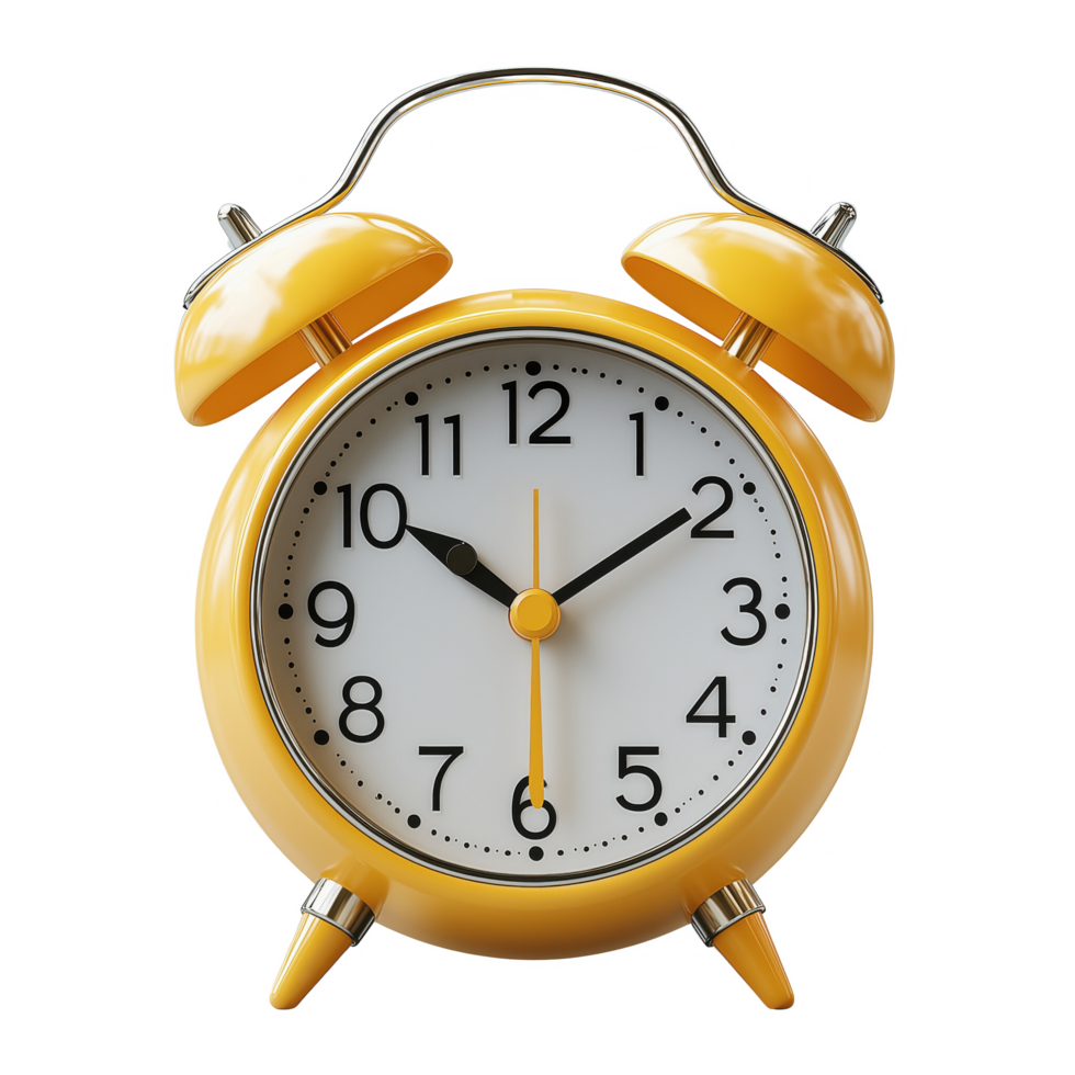 yellow alarm clock with the time. png