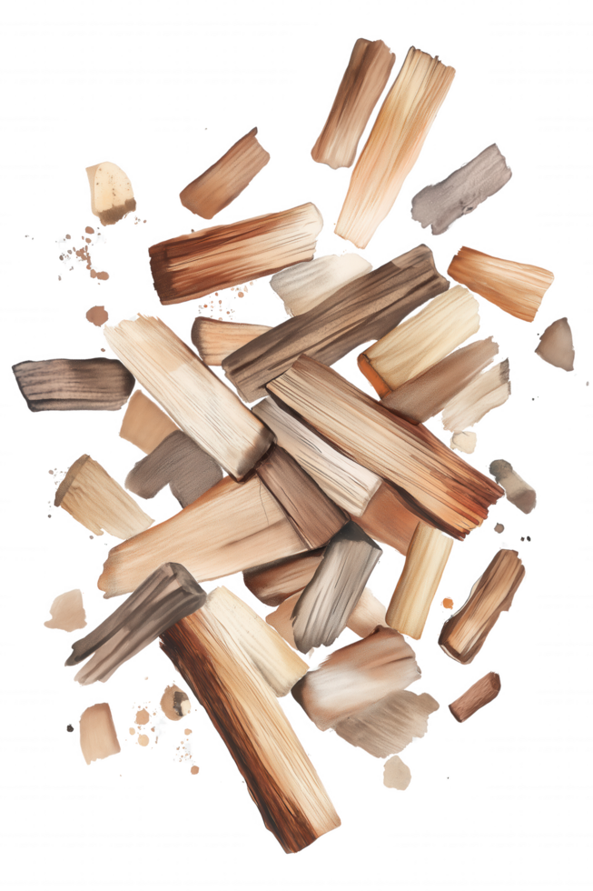 A pile of wood with some of the pieces being painted png