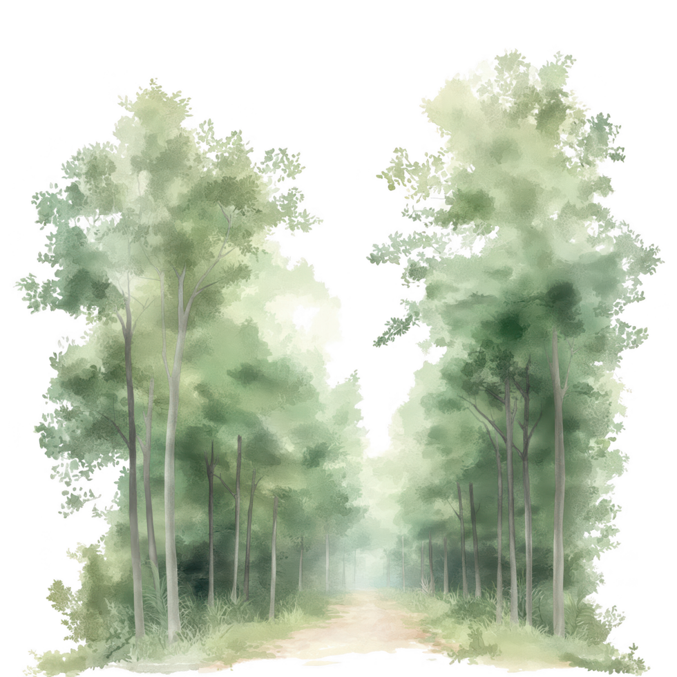 A forest with trees on either side of a road png