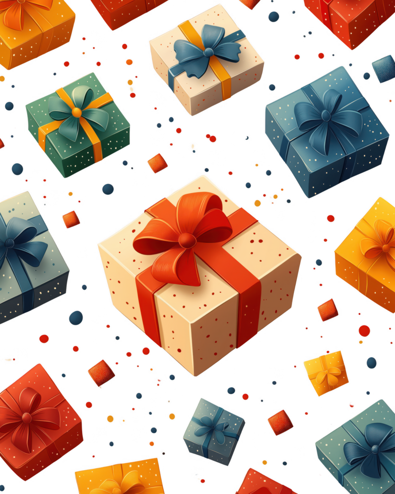 A colorful array of boxes with bows on them png