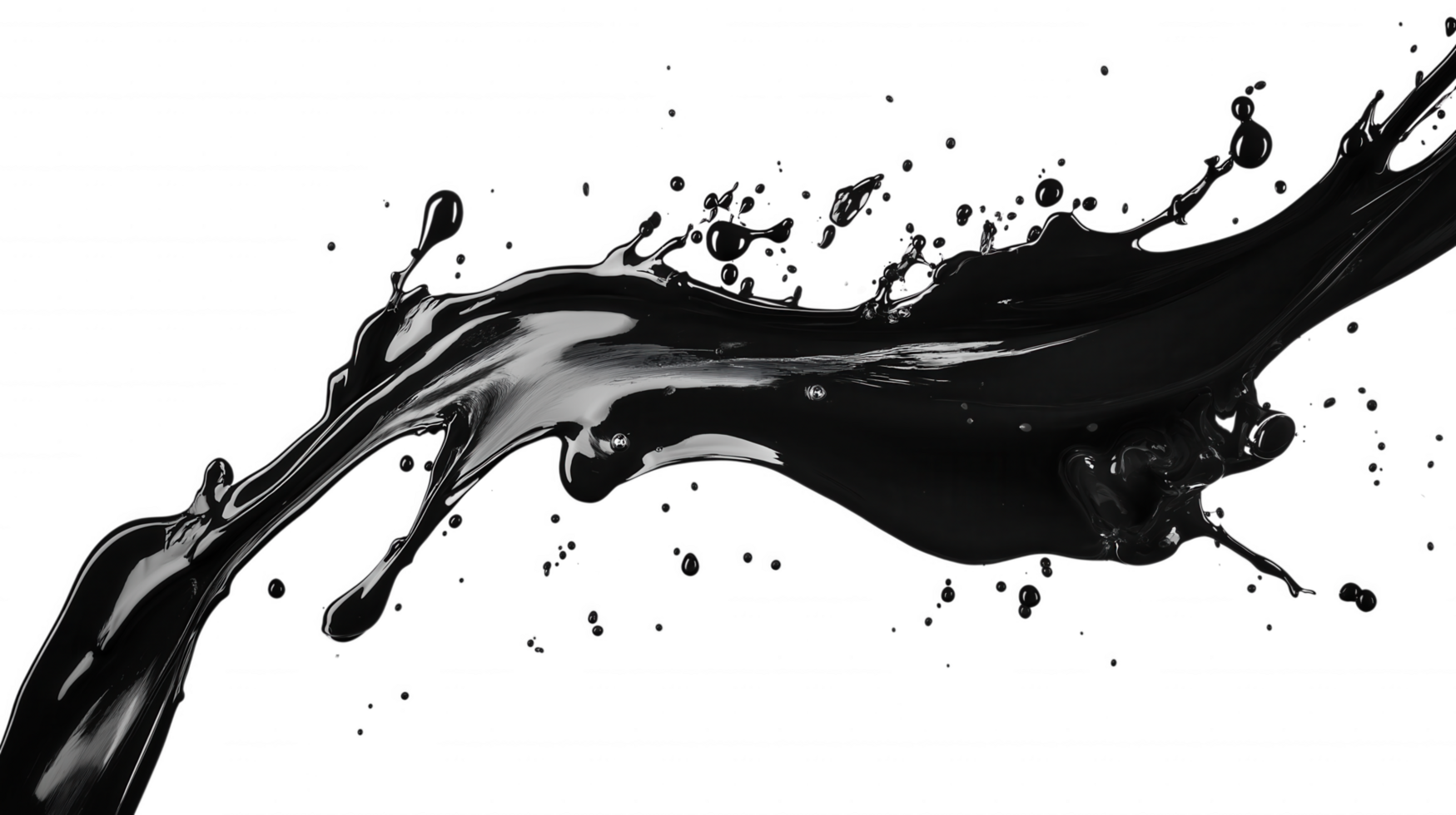 A black liquid is splashing out of a container, creating a dark png