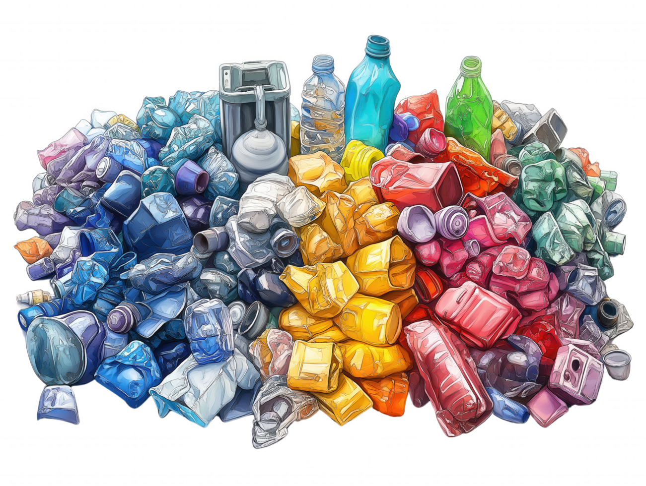 A pile of trash with a rainbow of colors png