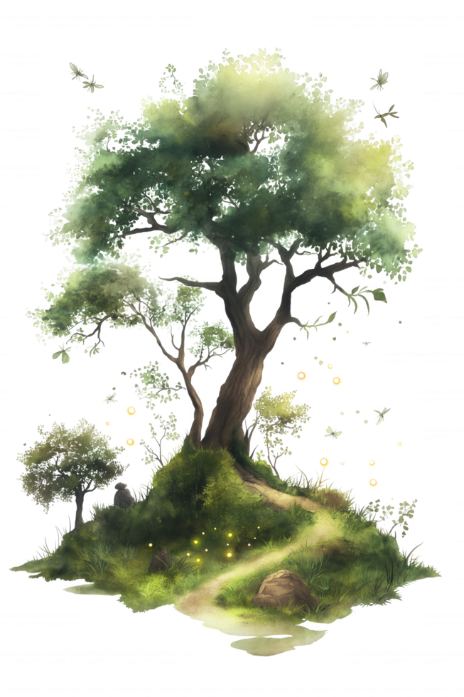 A tree is surrounded by a path and grass png