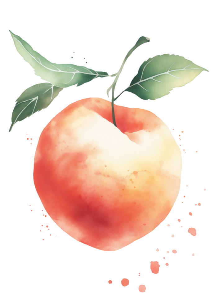 A watercolor painting of a peach with a leaf on top png