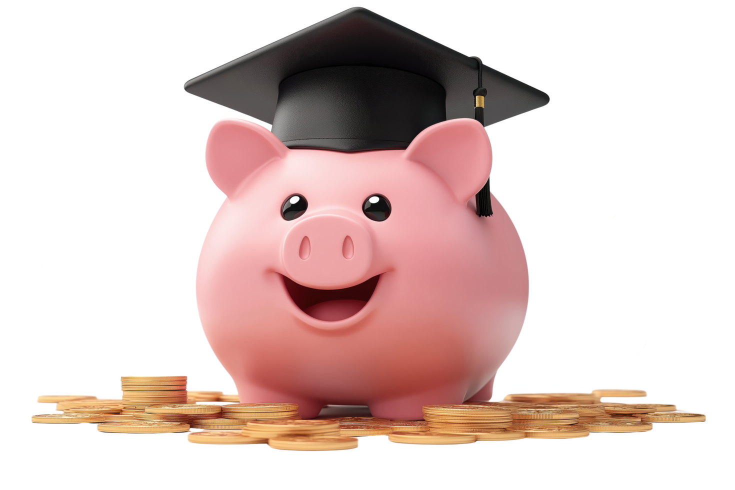 A piggy bank with a black hat on top of it png