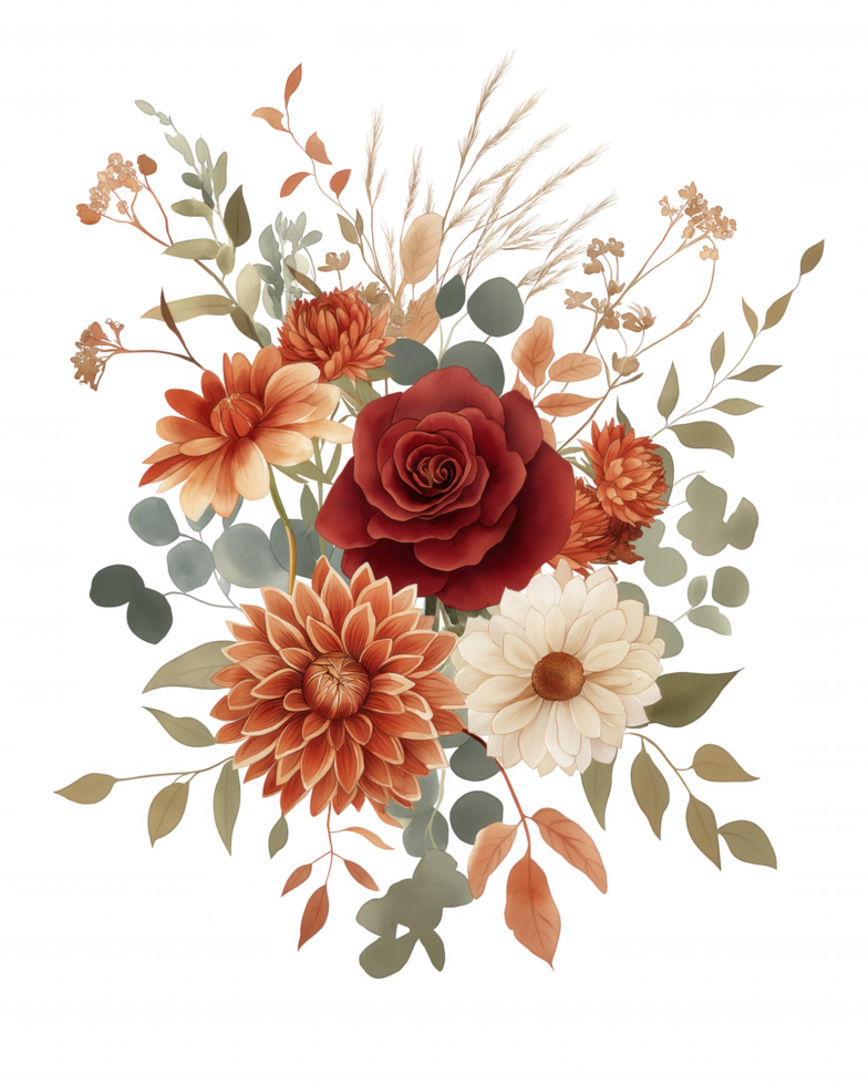 A bouquet of flowers with a rose and daisies png