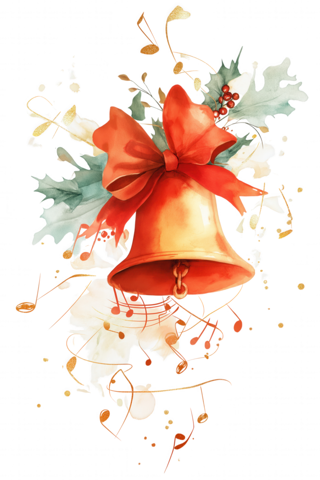 The painting has a festive and joyful mood, with the bell png