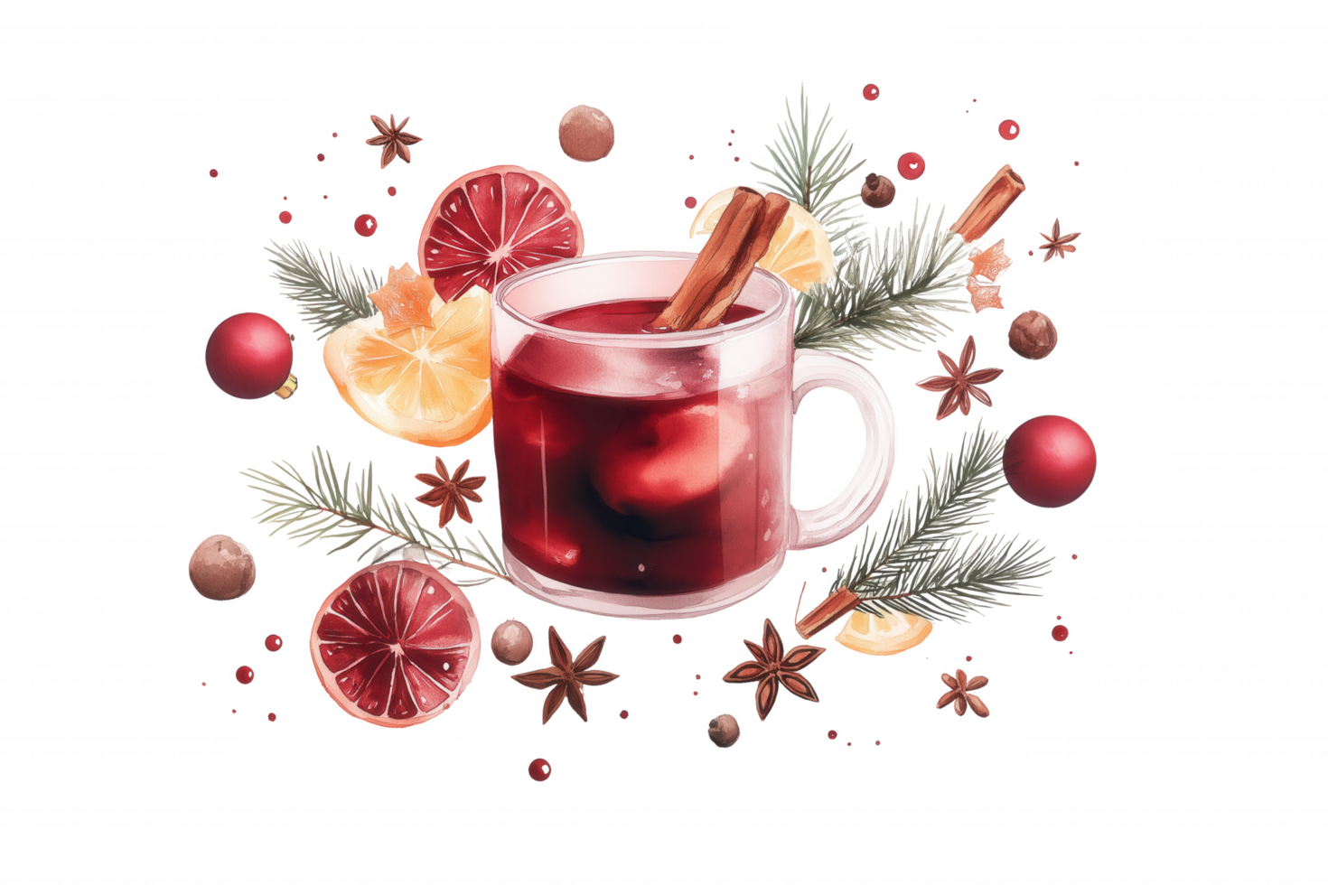 A glass of red wine with cinnamon sticks and orange slices png