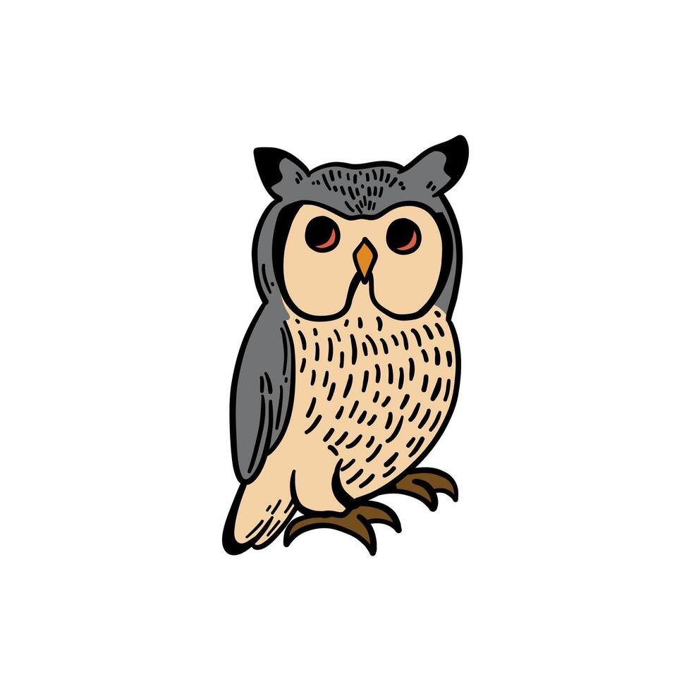 owl bird hand drawing illustration for design, logo, icon, mascot, template, website, etc vector