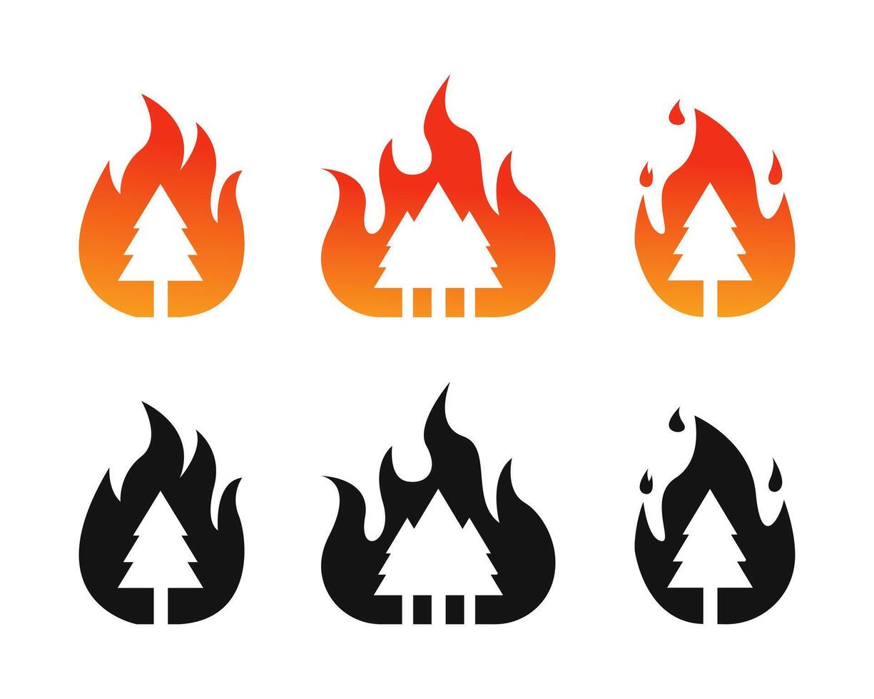 Wildfire silhouette, wildfire icon, tree on fire logo symbol vector