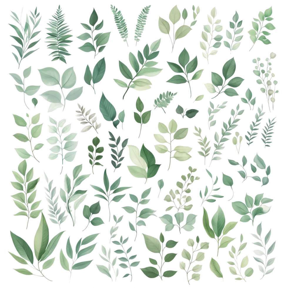 A collection of green leaves and branches. png