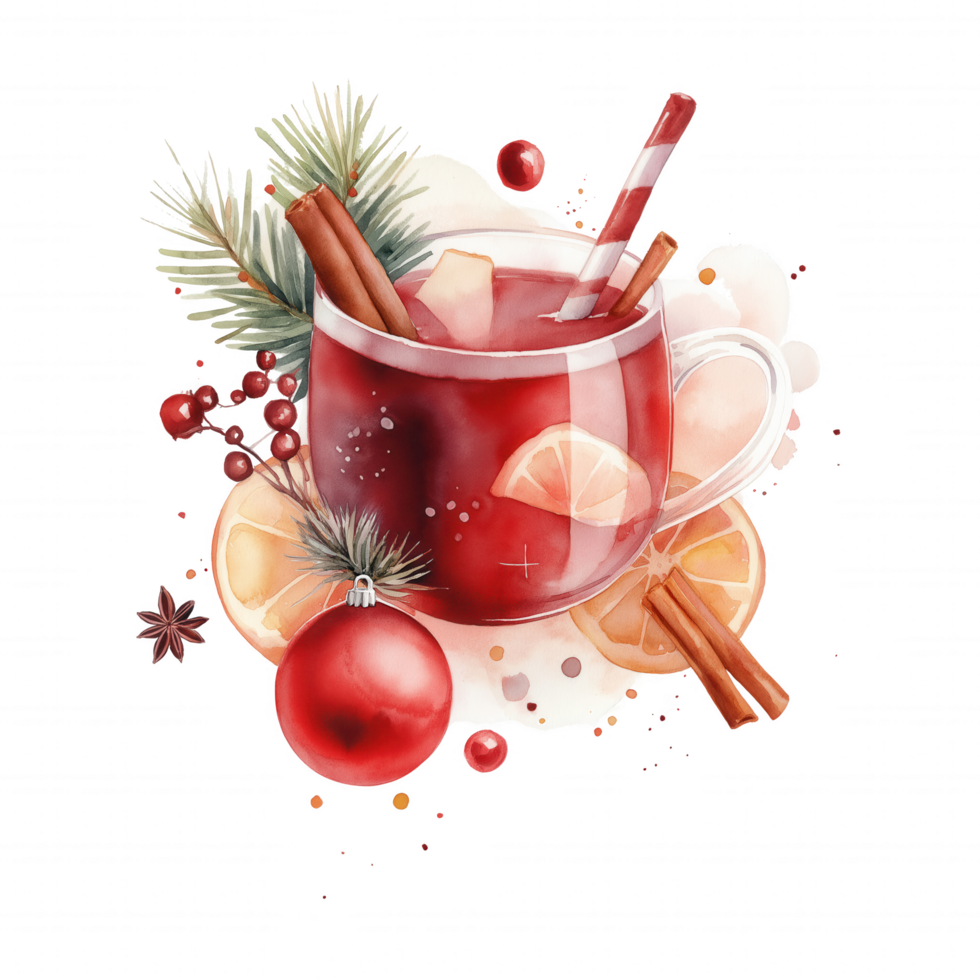 A glass of red drink with a cinnamon stick and orange slices png