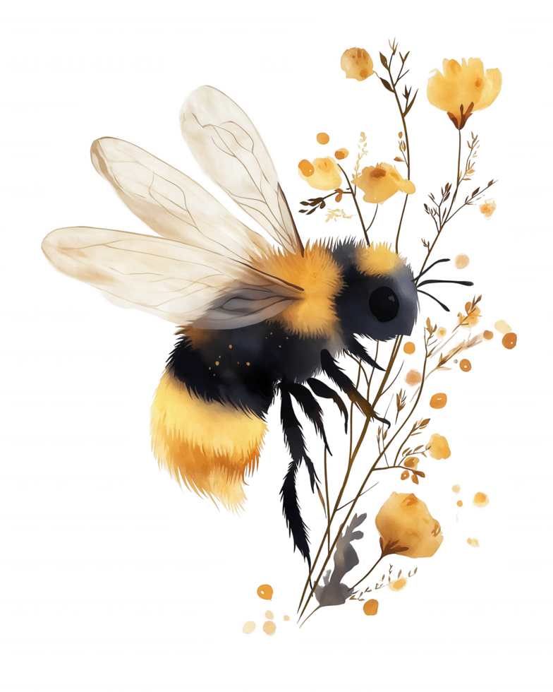A bee is flying over a field of flowers png