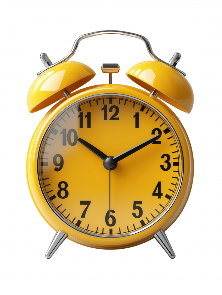 A yellow alarm clock with the hands on the numbers 3 and 9 png